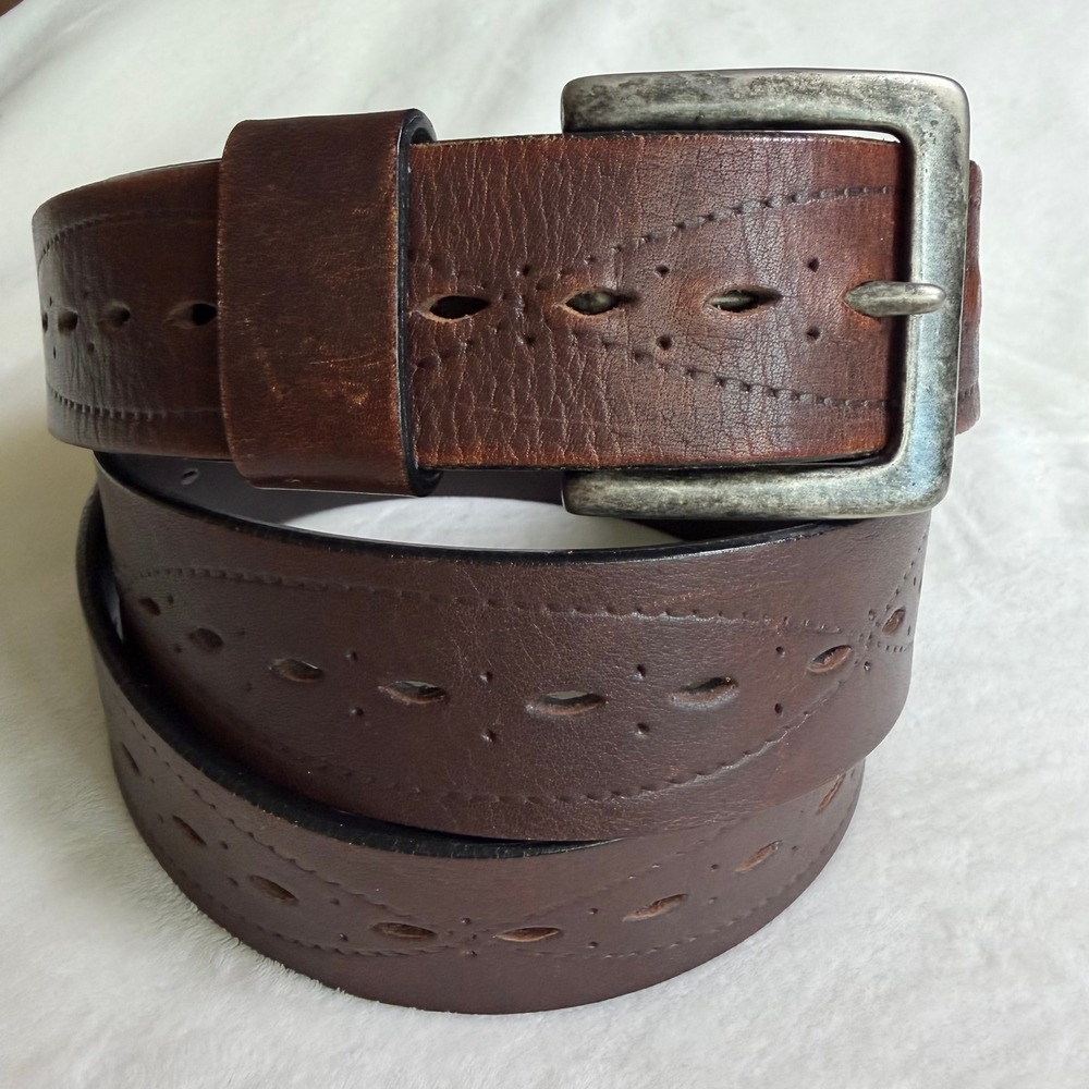 Handcrafted Leather Belt Mens 56 Brown Handcrafted Argentina Perforated Casual